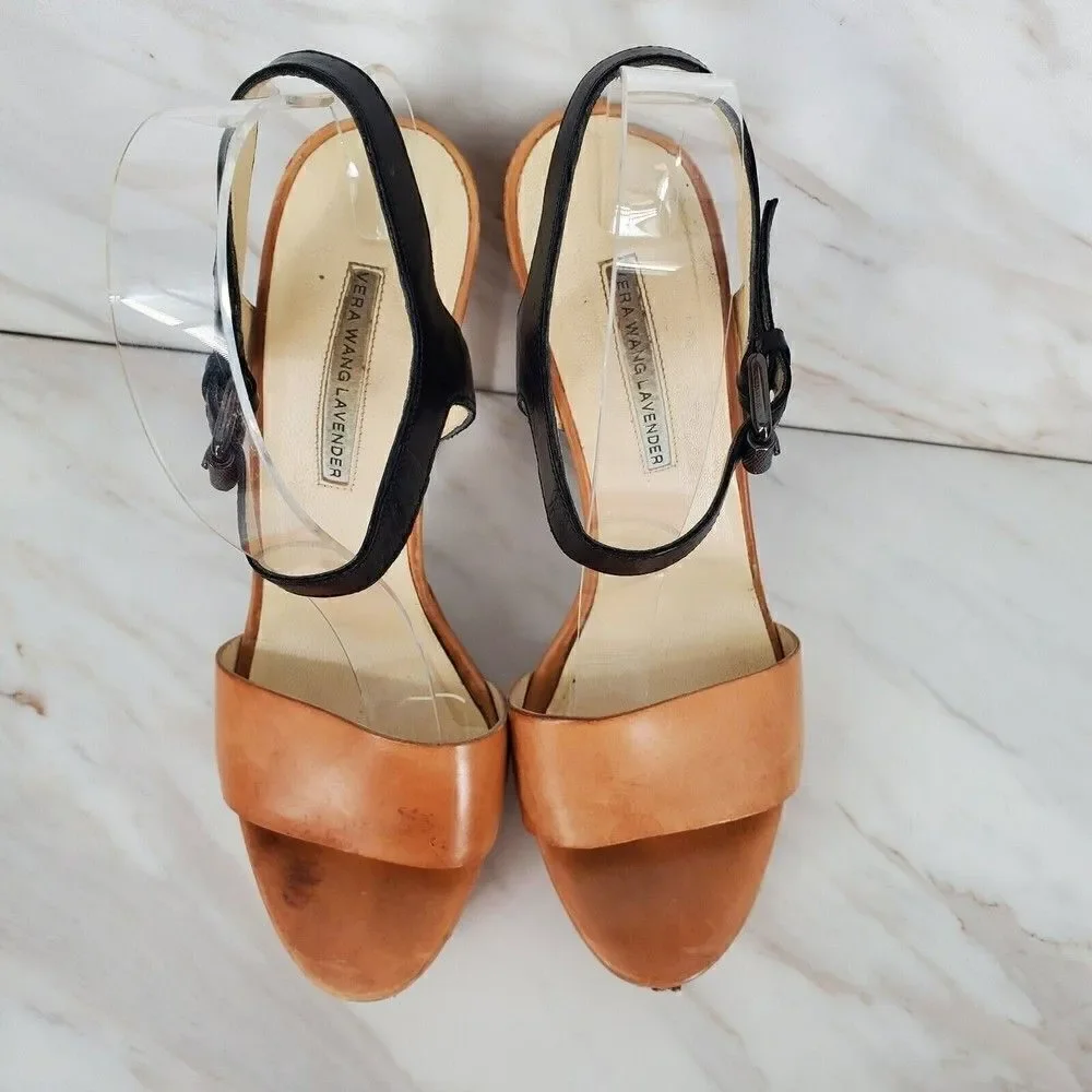 VERA WANG LAVENDER Nina Natural/Black Platform Heels Size 8‎
